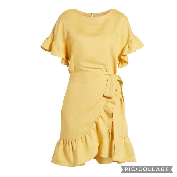 NWT ASTR The Label Blue Linen Ruffle Wrap Dress Sz XS - Picture 10 of 12